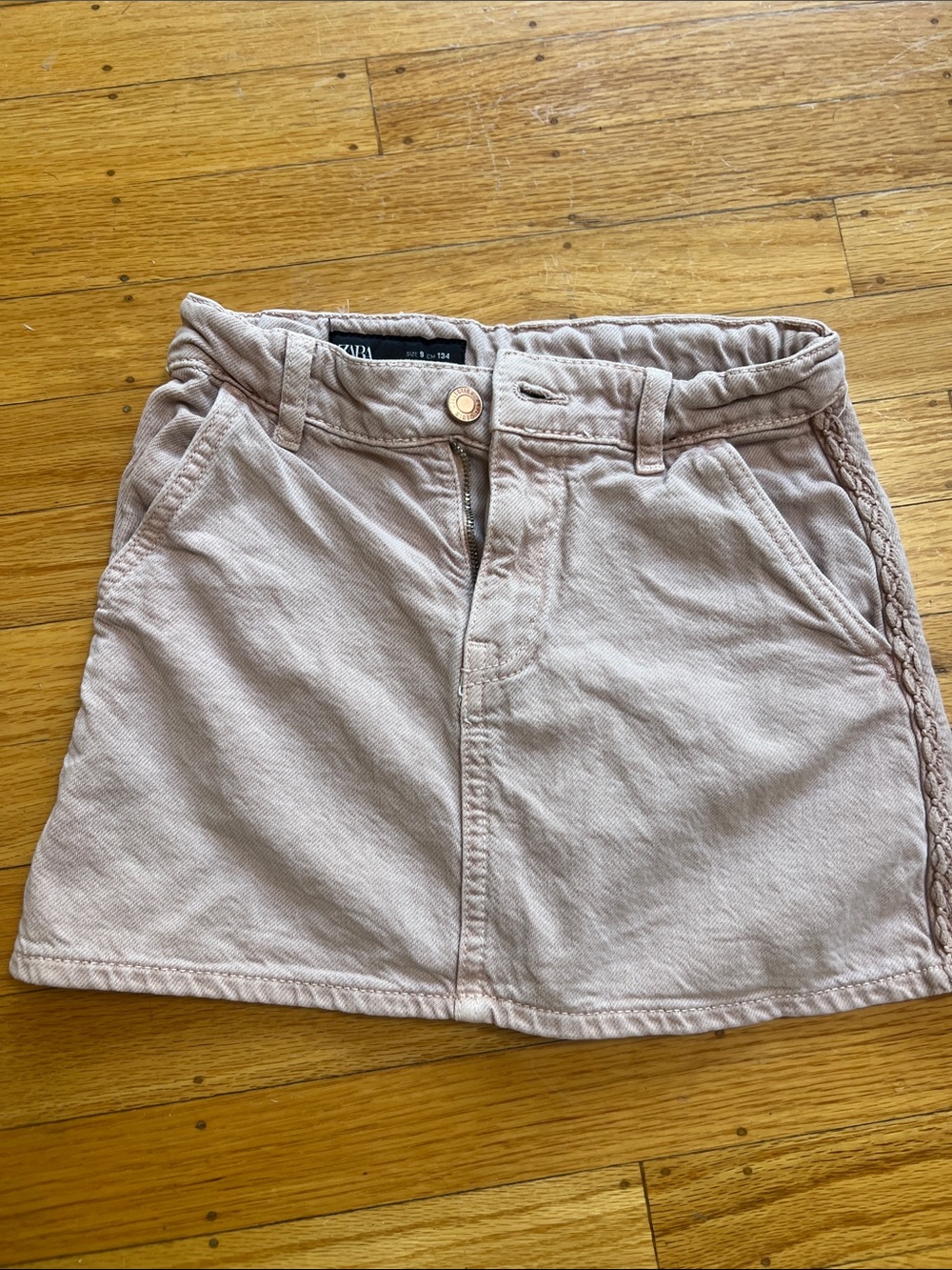 Zara Kids Pink denim A-Line Mini Skirt - Size 9